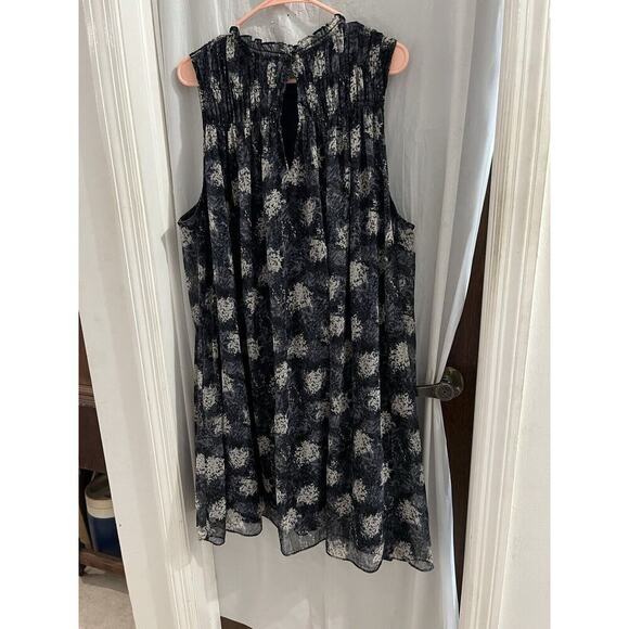 Joie Thelen Mini Silky Swing Dress Blue Floral Sz Xxl Ruffle Neck Feminine Boho - Picture 7 of 7